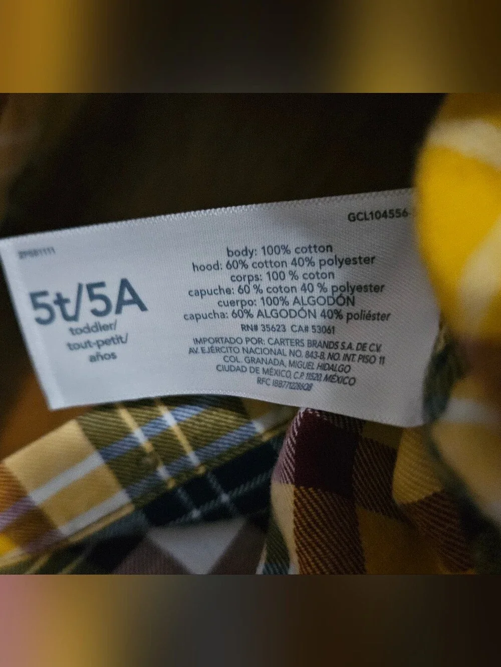 Carter's Yellow Navy Plaid Hooded Button-Down Shirt